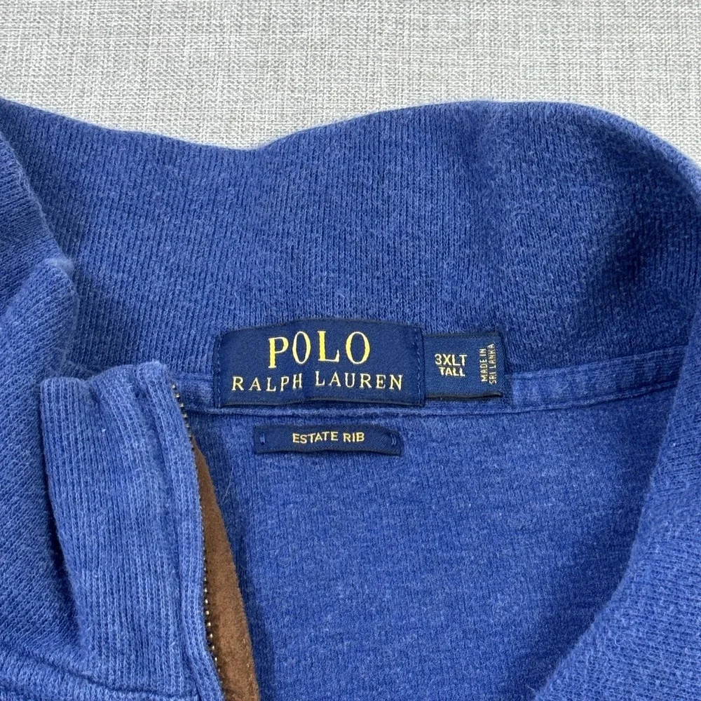 Polo Ralph Lauren Sweater Mens 3XLT Blue‎ 1/4 Zip Flesh Pony Heavyweight